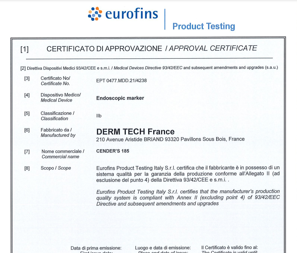 CERTIFICAT CE 2021 185 CENDERS